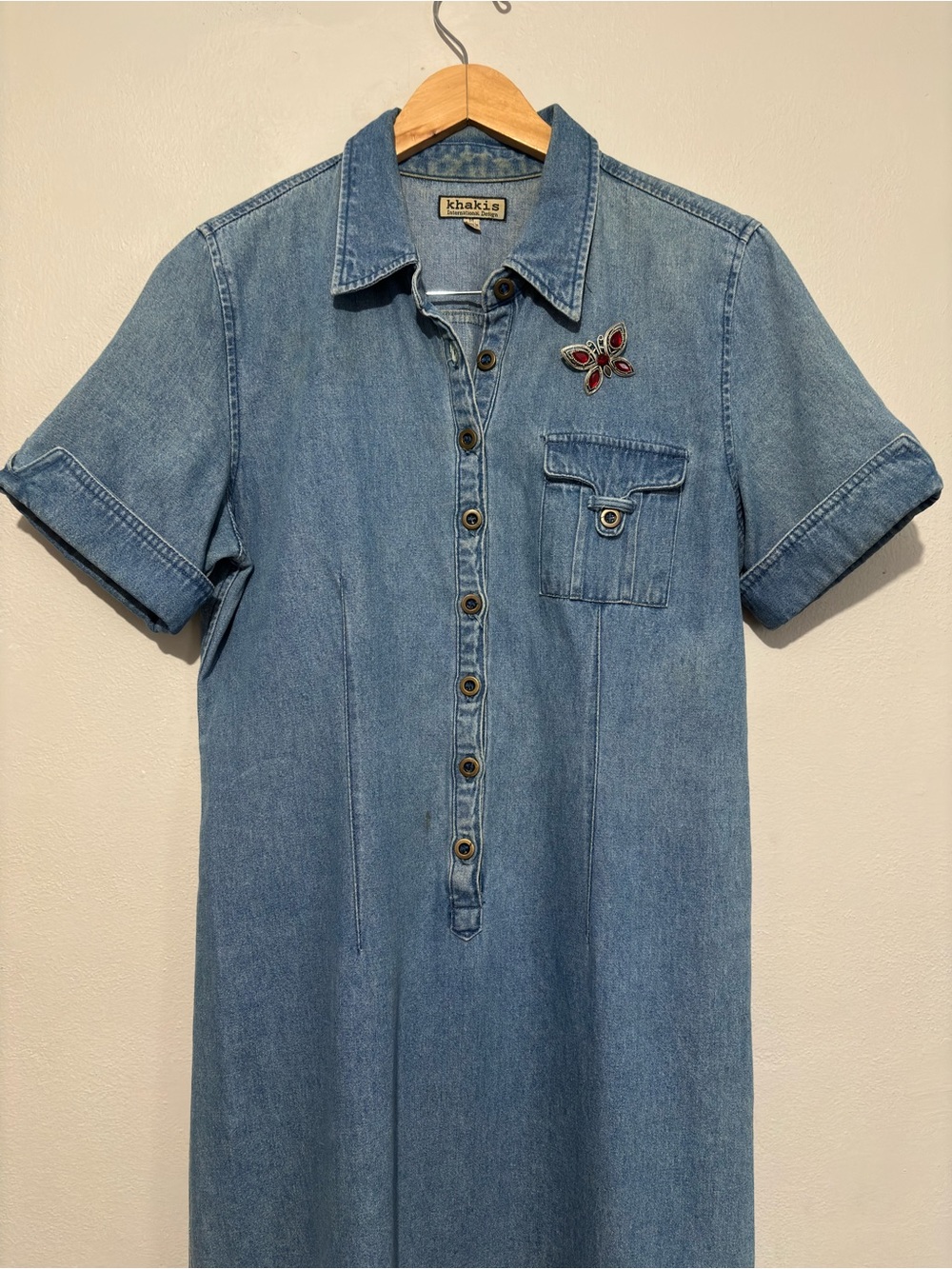 Khakis Vintage Denim Midi Dress Size Medium Blue Retro T Shirt Dress - Picture 10 of 16